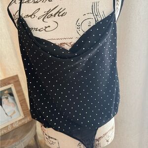 bebe Black and White Polka Dot Bodysuit